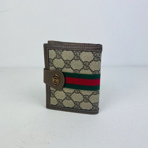 Gucci Accessories - Gucci Vintage Beige Canvas Monogrammed Supreme Logo Striped Small Purse Wallet